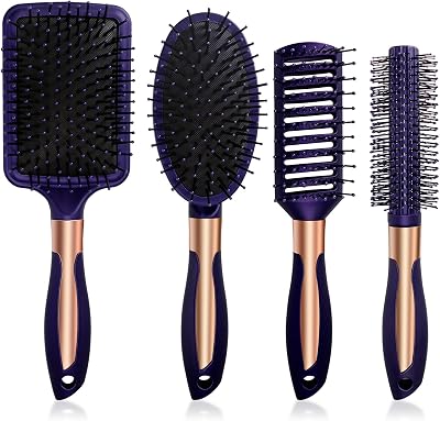 UseeShine Purple Anti Static Hair Brush Set Vent Paddle Detangler Massage