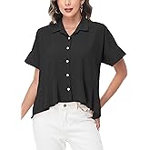 Anna-Kaci Women's Short Sleeve Collared Shirt Loose Fit Ruffle Hem Button Down Top Summer Women Blouses