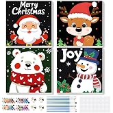MEIYUDA Framed 4Pack Christmas Paint by Number Kit for Kids, Santa Claus Paint by Numbers for Kids Age 4-8-12, Children DIY Acrylic Oil Painting for Home Wall Decor Gift 8x8in