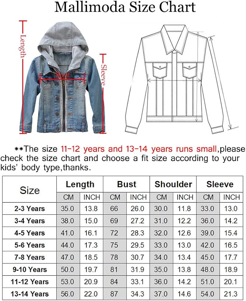 Mallimoda Kids Boys Girls Hooded Denim Jacket Zipper Coat Outerwear: Clothing