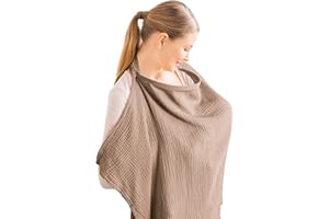 Konssy Muslin Nursing Cover for Baby Breastfeeding, Breathable 100% Cotton Breastfeeding Cover with Rigid Hoop for Mother Nur