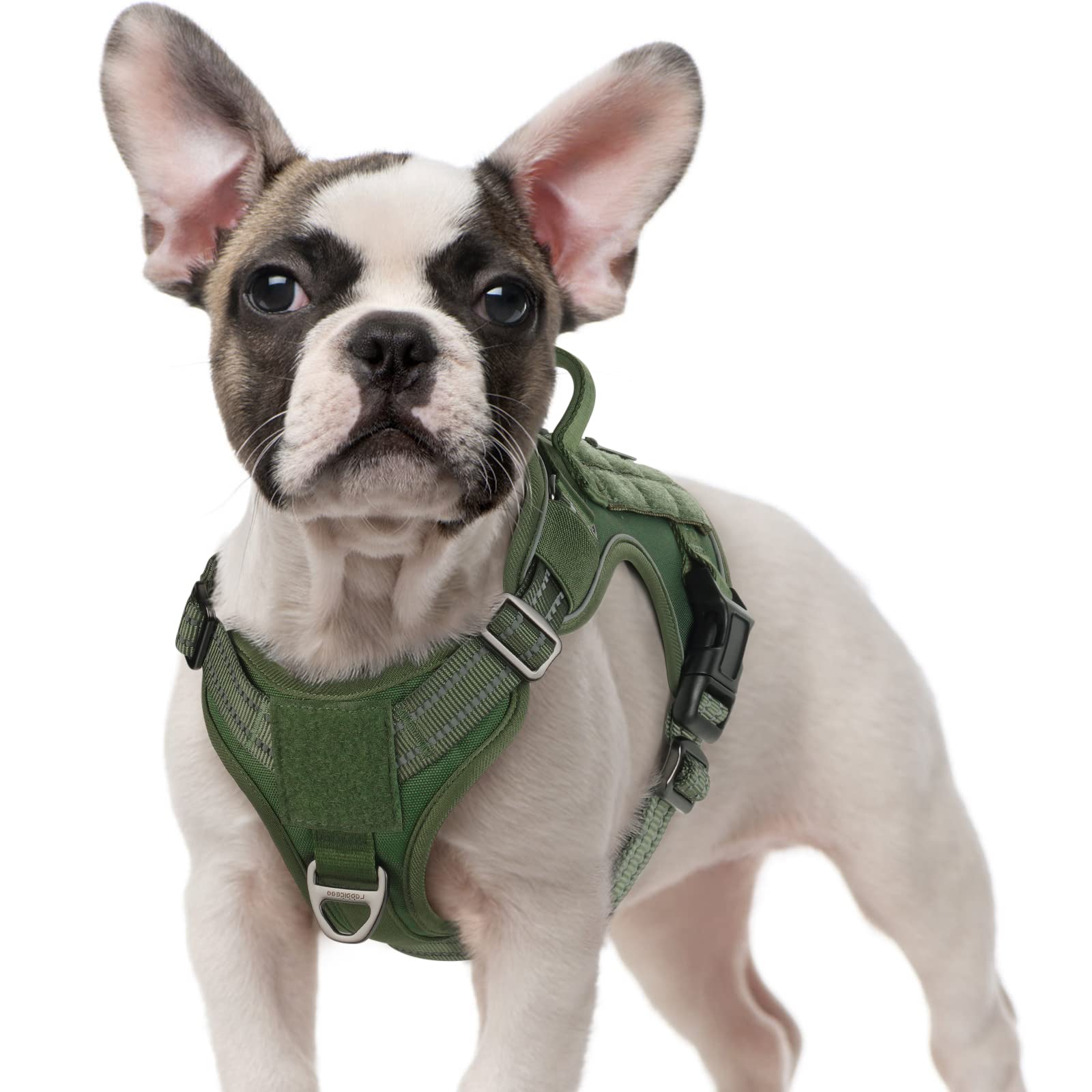 rabbitgoo Dog Harness Small Dog, Tactical Adjustable Puppy Harness with Molle Panel, Breathable Military Vest, No Pull Reflective Pet Vest Easy Control Handle for Walking Training, Green, S