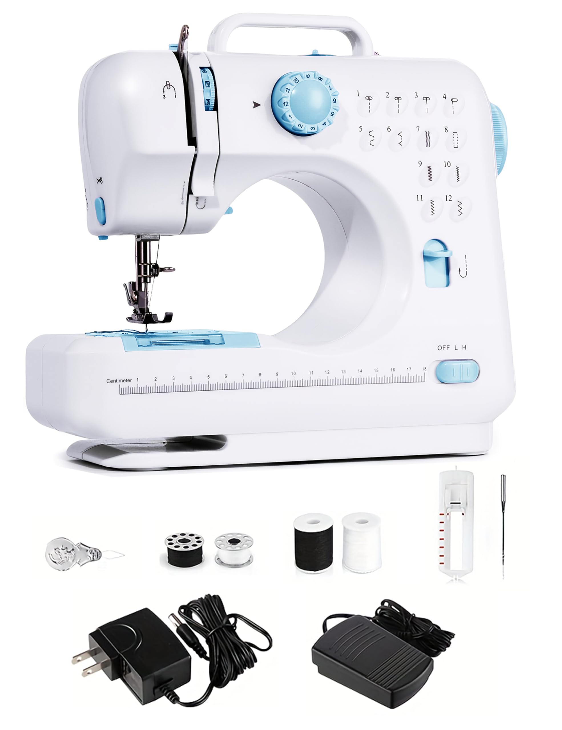 Photo 1 of LoMoTive Sewing Machine for Beginners - Portable Electric Hand Mini Sewing Machine 12 Built-In Stitches with 2 Speed Foot Pedal Small Handheld Maquina de Coser Blue