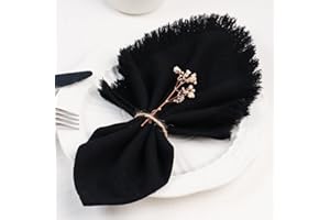 Dololoo Handmade Cloth Napkins with Fringe, 18 x 18 Inches 100% Cotton Thick Table Napkins, Set of 4 Rustic Fringe Washable Dinner Napkins for Wedding, Christmas, Party and Dinner - Black
