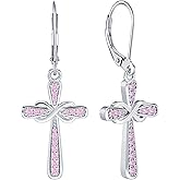 YL Cross Earrings 925 Sterling Silver Infinity Dangle Drop Earrings Birthstone Criss Leverback Jewelry