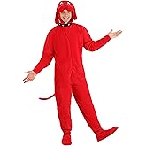 Adult Clifford the Big Red Dog Costume - Plush Jumpsuit with Hood and Shoe Covers