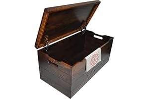 Hope Woodworking Amish Made Wooden Storage Chest Trunk Box with Lid and Handles for Bedroolanket, Clothes, Anti-Slam Hinges, Handmade, Rustic, Oak Wood, Asbury Stain, 36"