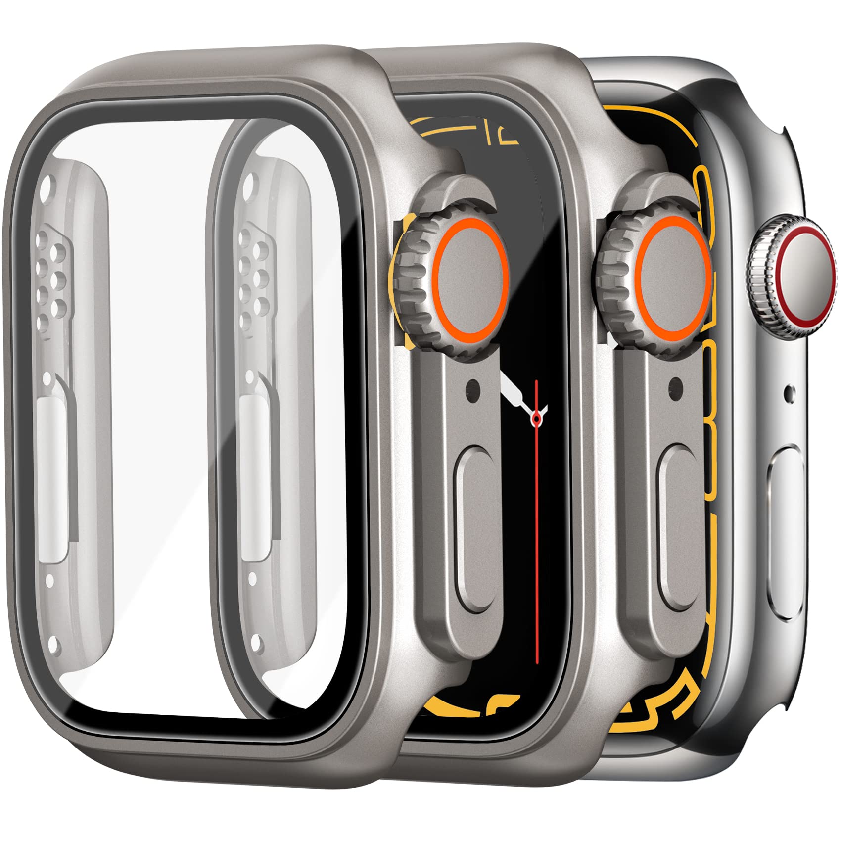 Dilhvy 2 Pack Case for Apple Watch Series 9 8 7 41mm, iWatch Protective Face Cover Look Like Ultra with Tempered Glass Film for Women Men