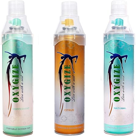 Oxygize Portable Canister Cylinder, 30 Liter Pure Oxygen Supplement Can Quick Recovery for Exercise, Increases Endurance, boosting immune system (Peppermint+Citrus+Natural)