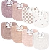 Konssy Muslin Baby Bibs 8 Pack Baby Bandana Drool Bibs Cotton for Unisex Boys and Girls, Soft Absorbent Set for Teething and