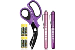 MEUUT 3 Pack Medical Scissors Penlights for Nurse Kits- Two Medical Pen lights with Four Batteries, One 8" Trauma shears Bandage Scissors for First Aid EMT