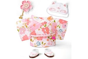 ARTST 17cm Doll Clothes,Outfit Accessories Kimono Set for 6.7inch Dolls Girls, Kawaii Chic Designer Style Flower Hairbow+Pink Clothing Pajamas+Cute Halloween Mask(NO Doll)