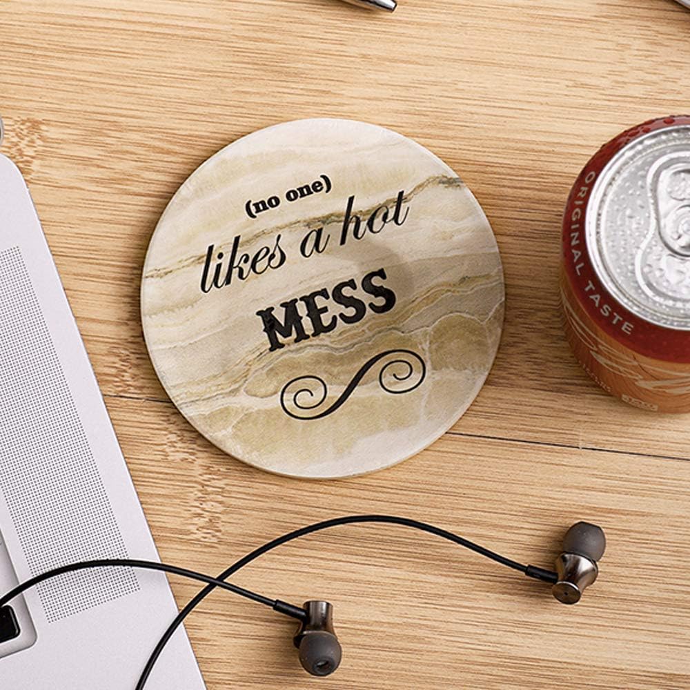 LIFVER Funny Coasters for Drinks Absorbent with Holder,8 Set Coasters with Cork Base, Ceramic Marble Style Drink Coaster with 4 Sayings for Wooden Table, Bar, Housewarming Gifts: Kitchen & Dining
