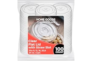 HOME GOODS MARKETPLACE Clear Plastic Cup Lids, Fits 12, 16, 20 Ounce Cups – 100 Count – Durable, Leak-Proof & Eco-Friendly | Perfect for Beverages, Iced Coffee, Smoothies & More, (cups not included)