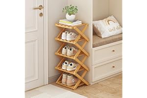 XZXWZX Shoe Rack, Bamboo Foldable Shoes Organizer Free Standing Shelf for Entryway, Closet, Bedroom, Hallway, | Natural | Functional | Multifunctional Shoe Rack (Wood Color) 5 Layers