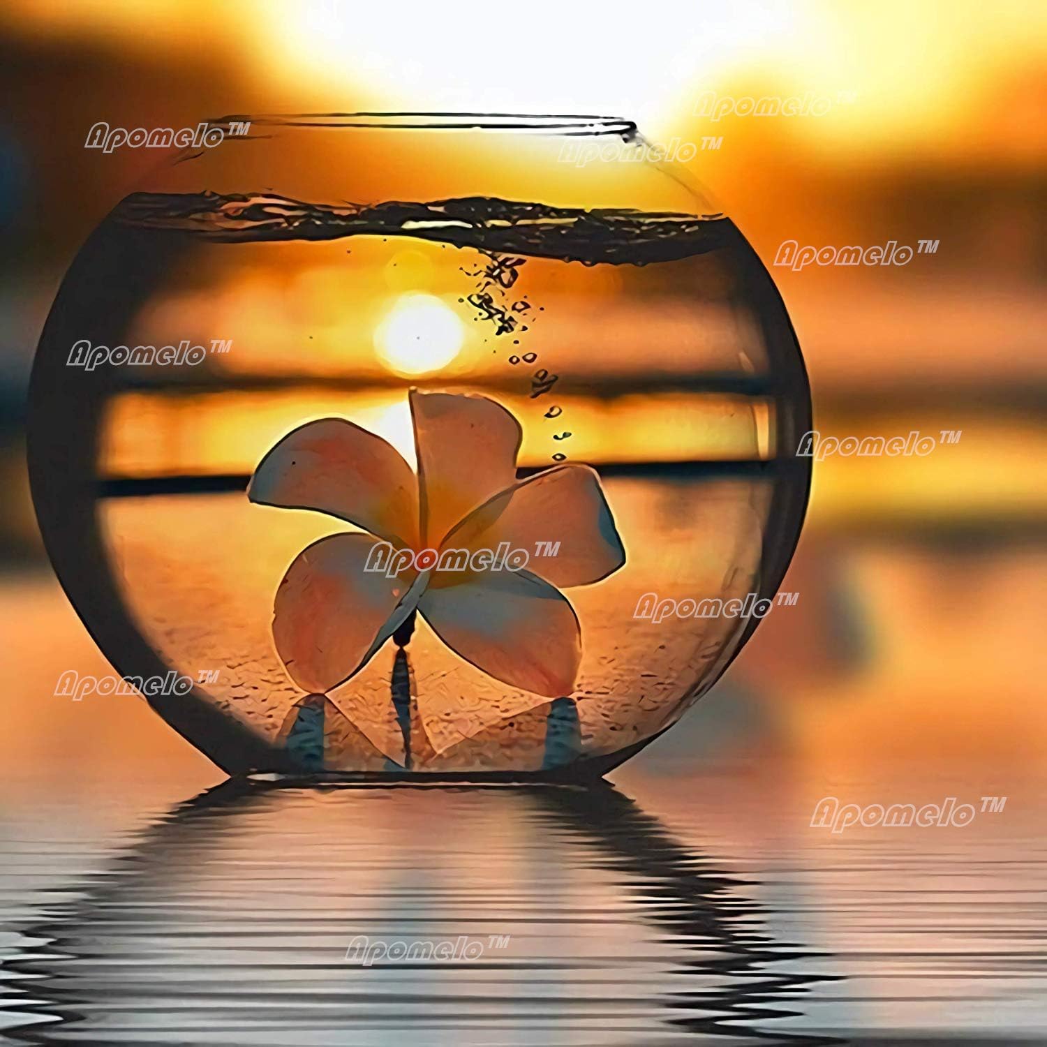 Apomelo12×12 inches Diamond Art Painting Kits Sunrise View Diamond Art Beach Diamond Dots for Decor, Sunrise Plumeria