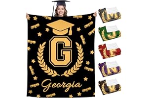 Raindull Personalized Graduation Gifts - Custom Graduation Blanket with Initial Name, Customized Monogram Throw Blanket, Clas
