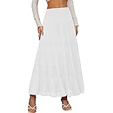 NiPaMi Women's Chiffon White Flowy Maxi Skirts Boho Fall Elastic Waisted Pleated A Line Long Skirt for Women 2025