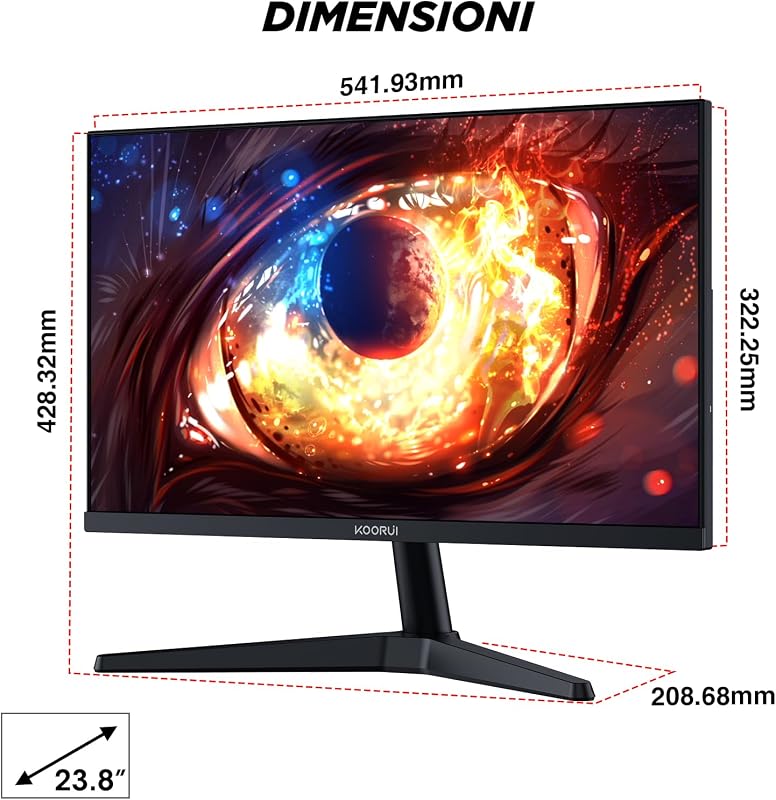 Gaming Monitor 24" 170Hz PC Schermo FHD Adaptive Sync, HDMI 1.4
