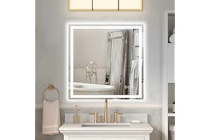 Ratsamee 30x30 Inch Led Mirror for Bathroom with Front Light and Backlit, Dimmable Anti Fog Wall Bathroom Mirror with Led Lights, Water Proof, Decor Vanity Mirror