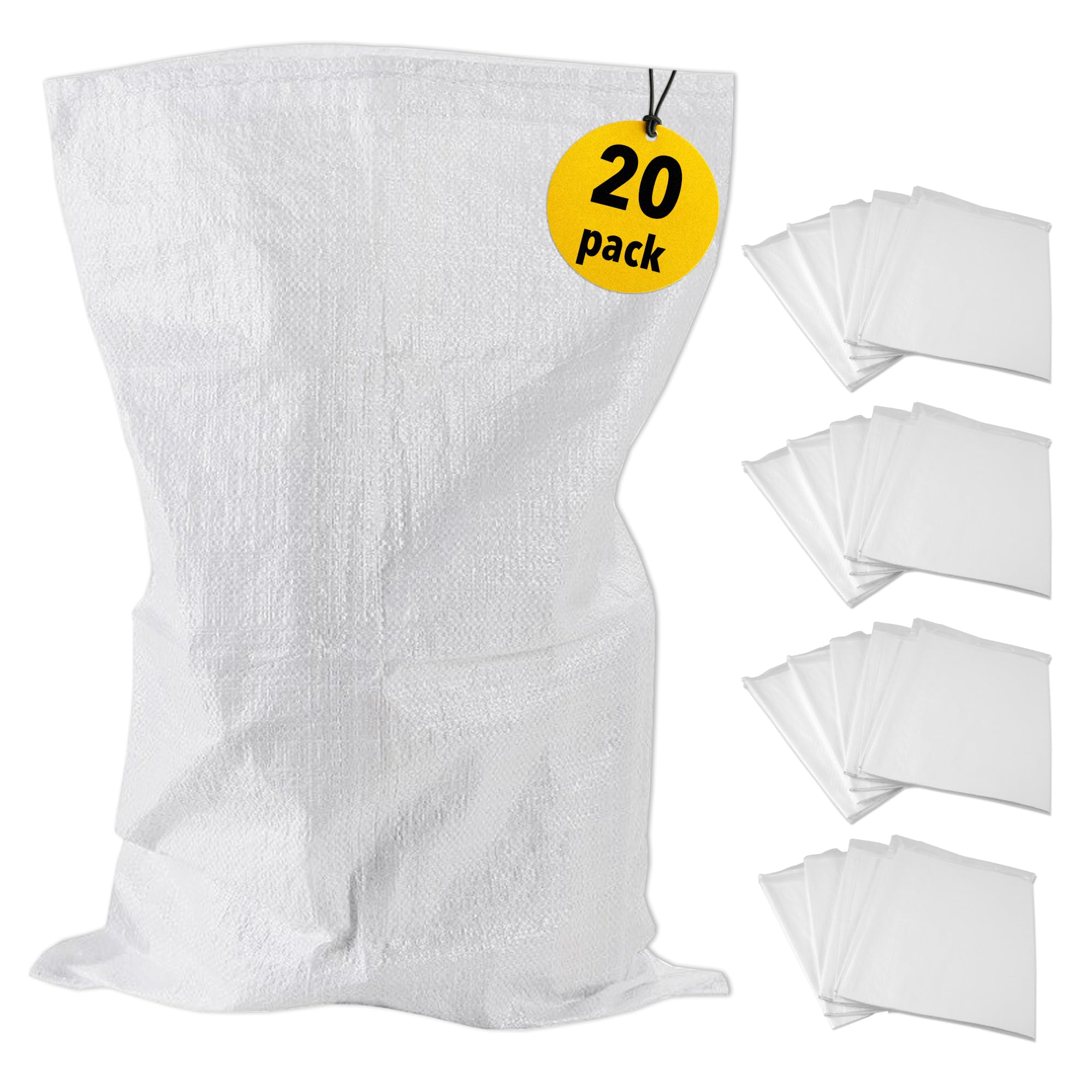 Woven Rubble Builder Sacks, Heavy Duty Builders Bags | White, Polypropylene, 20’’ x 30’’/50cm x 75cm | Garden Waste Bags, Large Industrial Sack, Sand Bags (20-Pack)