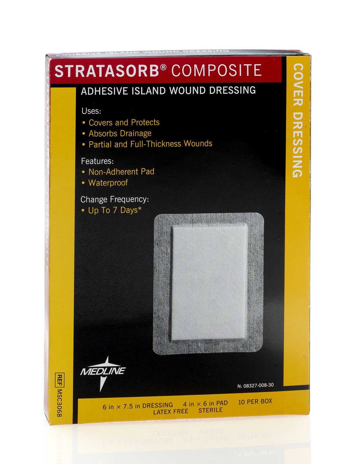 Medline Stratasorb Composite Adhesive Island Wound Dressings, Highly Absorbent and Comfortable, 6″ x 7.5″, Pack of 10