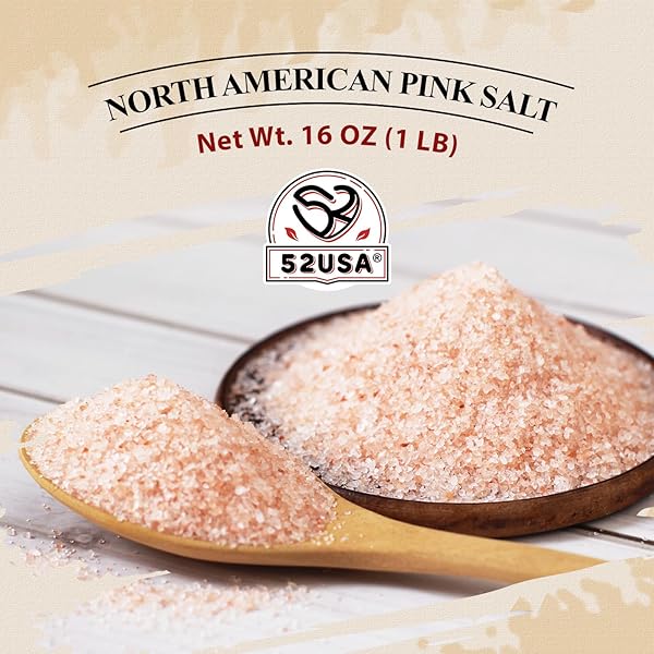 52USA NORTH AMERICAN PINK SALT, FINE GRAIN, 1 LB, RICH IN TRACE MINERALS, KOSHER SALT, GLUTEN FREE, ALL NATURAL SEA SALT, PERFECT FOR COOKING & SEASONING