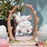 LC LCdecohome Easter Bunny Décor Outdoor Statues - Rabbit Décor Garden Decorations Easter Rabbit Figurine Décor Couple Bunny Figurines Home Resin Rabbit Play on a Swing on The Tree 5L*2.5W*6.5H