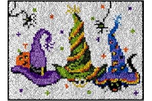 Yglnden Latch Hook Kits Pillow Christmas Hat Crochet Yarn Cushion Colour Pre-Printed Canvas Rug Needlework DIY Pillowcase Hook and Latch Kit Home Sofa Decoration 52x38cm/20X15inch