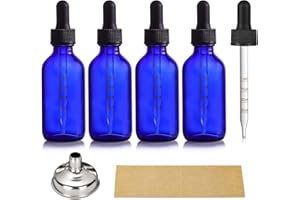 AOZITA 4 Pack 2 oz Glass Dropper Bottles with Measured Dropper - 60ml Dark Blue Tincture Bottles with Calibrated Glass Eye Droppers (1ml) - Leakproof Essential Oils Bottles for Health, Personal Care & Beauty