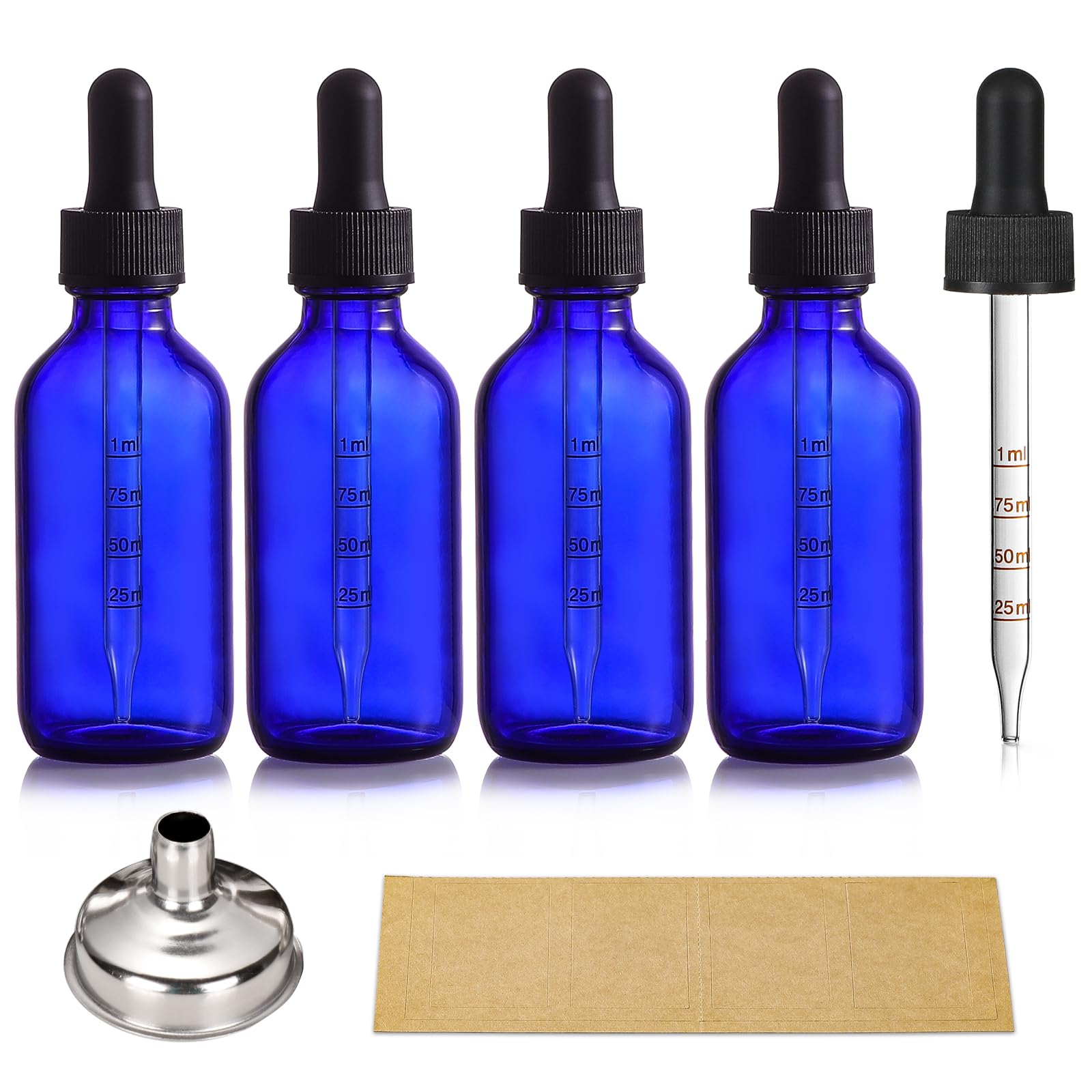 Photo 1 of 4 Pack 2 oz Glass Dropper Bottles with Measured Dropper - 60ml Dark Blue Tincture Bottles with Calibrated Glass Eye Droppers (1ml) - Leakproof Essential Oils Bottles for Health, Personal Care & Beauty