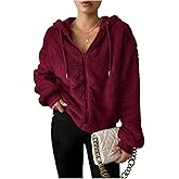 SOLY HUX Women's Fuzzy Hoodie Zip Up Drawstring Long Sleeve Fleece Hooded Sweatshirt Warm Casual Jacket