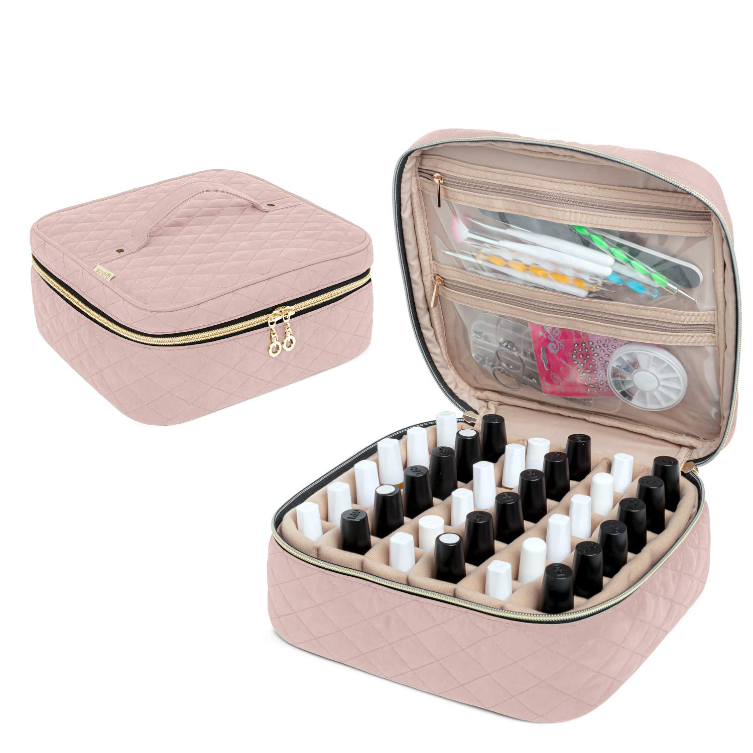 Yarwo Nail Polish Organiser Case, Varnish Storage for 36 Bottles, Nail Art Accessories Carrying Case - Vintage Rose