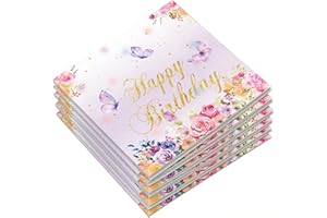 TIMSEKER 80 Pcs Butterfly Floral Paper Napkins - Cute Purple Birthday Napkin Spring Table Decor for Dinner, Luncheon, Birthda