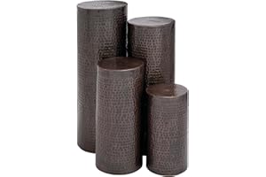Deco 79 Metal Cylinder Pedestal Table with Hammered Design, Set of 4 36", 32", 24", 18"H, Brown