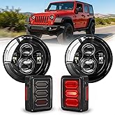 UNI-SHINE 2pcs 7" LED Projector Headlights &amp; 2pcs Hexagon Smoked Tail Lights Kit Compatible with Jeep Wrangler JK/JKU 2007-2018 &ndash; Front Hi/Lo Beam &amp; Brake Lights