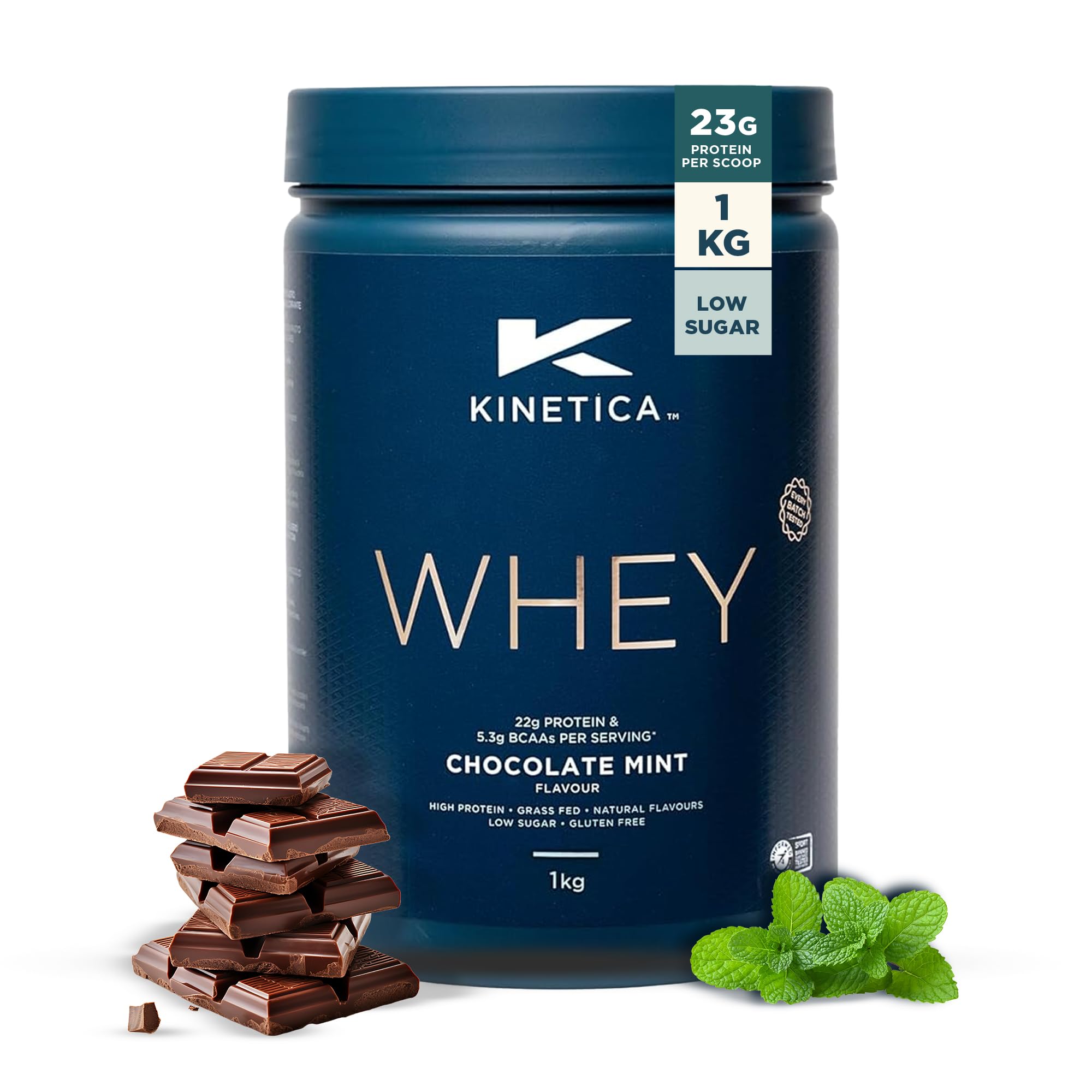 Kinetica Sports Whey Protein Powder - Chocolate Mint, 1 Kg, 33 Servings | 23g Protein, 5.5g BCAA Amino Acid & 4.32g Glutamine | Recovery Shake for Optimum Nutrition | WADA & Informed Sport Approved