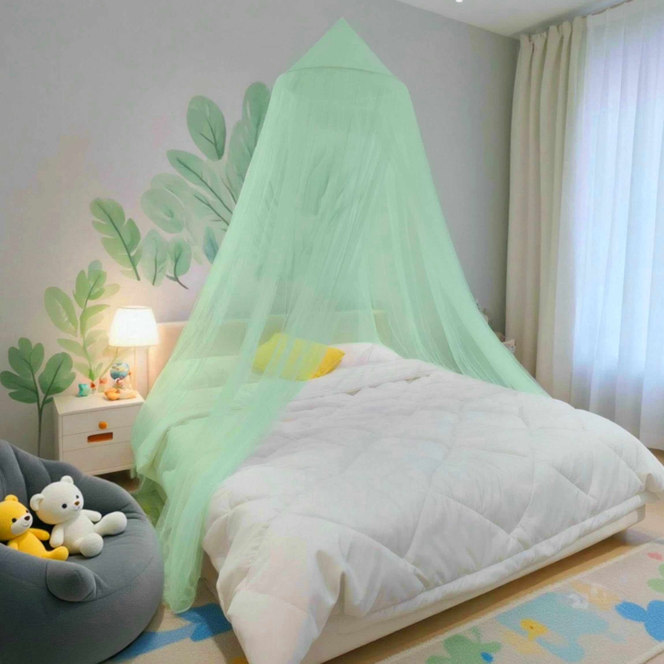 Eimilaly Bed Canopy Mosquito Net, Bed Canopy for Girls Room Decor - Insect Protection Hanging Canopy for Adults, Babies, Outdoor Camping, Green/Single Door