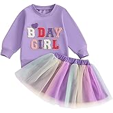 Toddler Baby Girls Birthday Outfits Birthday Girl Embroidery Letter Sweatshirt Tops+Rainbow Tutu Skirt Fall Clothes