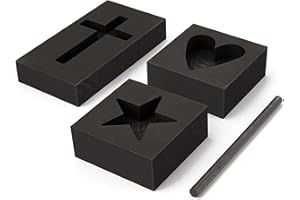 USEAMIE 4 Pieces Graphite Ingot Molds,Upgrade Heart Star Cross Mold Stir Rod Stick Set, Casting Mould Metal Refining Scrap Melting for Gold Silver Aluminum Copper Brass Zinc