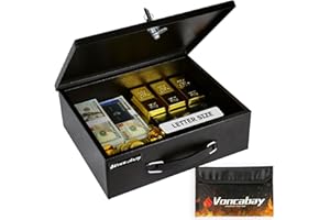 Voncabay Money Safe Box for Home & Fireproof Money Bag for Cash Safe, Portable Fireproof Document Box with Keys, 0.33 Cubic Feet Lock Box with Hand Grip for Personal Items, Cash,Jewelry, Gun