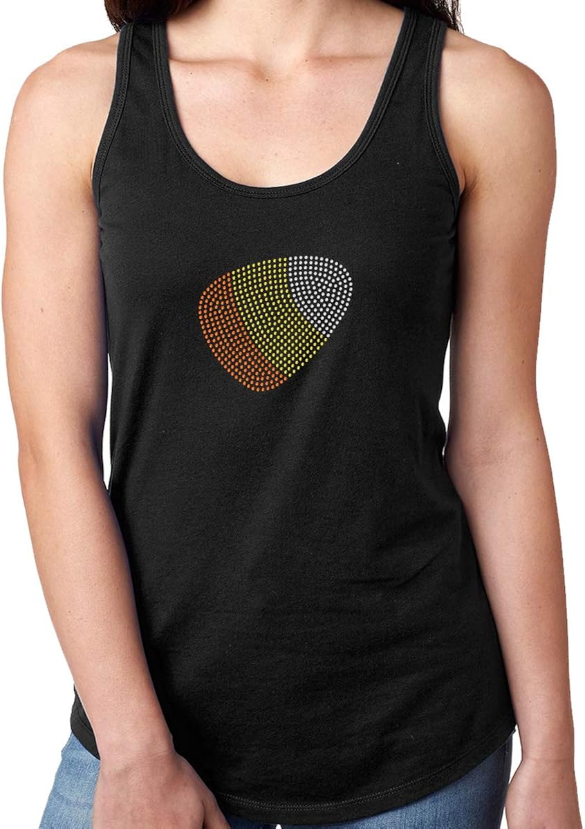 Womens TShirt Rhinestone Bling Black Fitted Tee Candy Corn Halloween