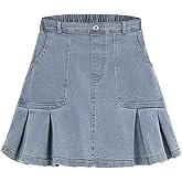 Kukume 2026 Girl's Denim Skirts Elastic Waist Pleated Toddler Girls Jean Skirt Size 3-12