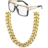 NANXJIUR 80s 90s Hip Hop Costume Kits Rapper Accessories Outfit Fake Gold Chain Necklace Twist Leg Punk Sunglasses for Rapper