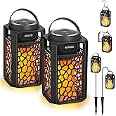 Nunet 2Pack Outdoor Bluetooth 5.1 Speakers LED Flame Speakers 10W TWS Tiki Torch Atmosphere Lantern Waterproof Wireless Portable Sound System Wall Mounts Shepherd's Hooks for Patio/Yard