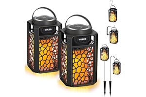 Nunet 2Pack Outdoor Bluetooth 5.1 Speakers LED Flame Speakers 10W TWS Tiki Torch Atmosphere Lantern Waterproof Wireless Portable Sound System Wall Mounts Shepherd's Hooks for Patio/Yard