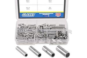 Glarks 220Pcs Non-Insulated Butt Connectors Assortment Kit, 22-16/16-14/14-12/12-10 AWG Gauge Seamless Uninsulated Electrical
