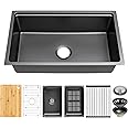 MILOSEN Undermount Kitchen Sink, Black Metal Stainless Steel Workstation Sink 30×18 inch, Single Bowl Kitchen Sinks with Bottom Grid and Strainer