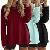Ficerd 3 Pack Women's Oversized Long Sleeve Shirts Cotton Gym Round Neck Tops Loose Fit Casual Workout Baggy Fall Basic Tee