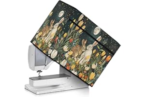 Mintulipy Rabbit Tulips Protective Dust Cover with Pockets for Most Standard Sewing Machines and Accessories Fully-Padded Interior Machine Washable Fabric